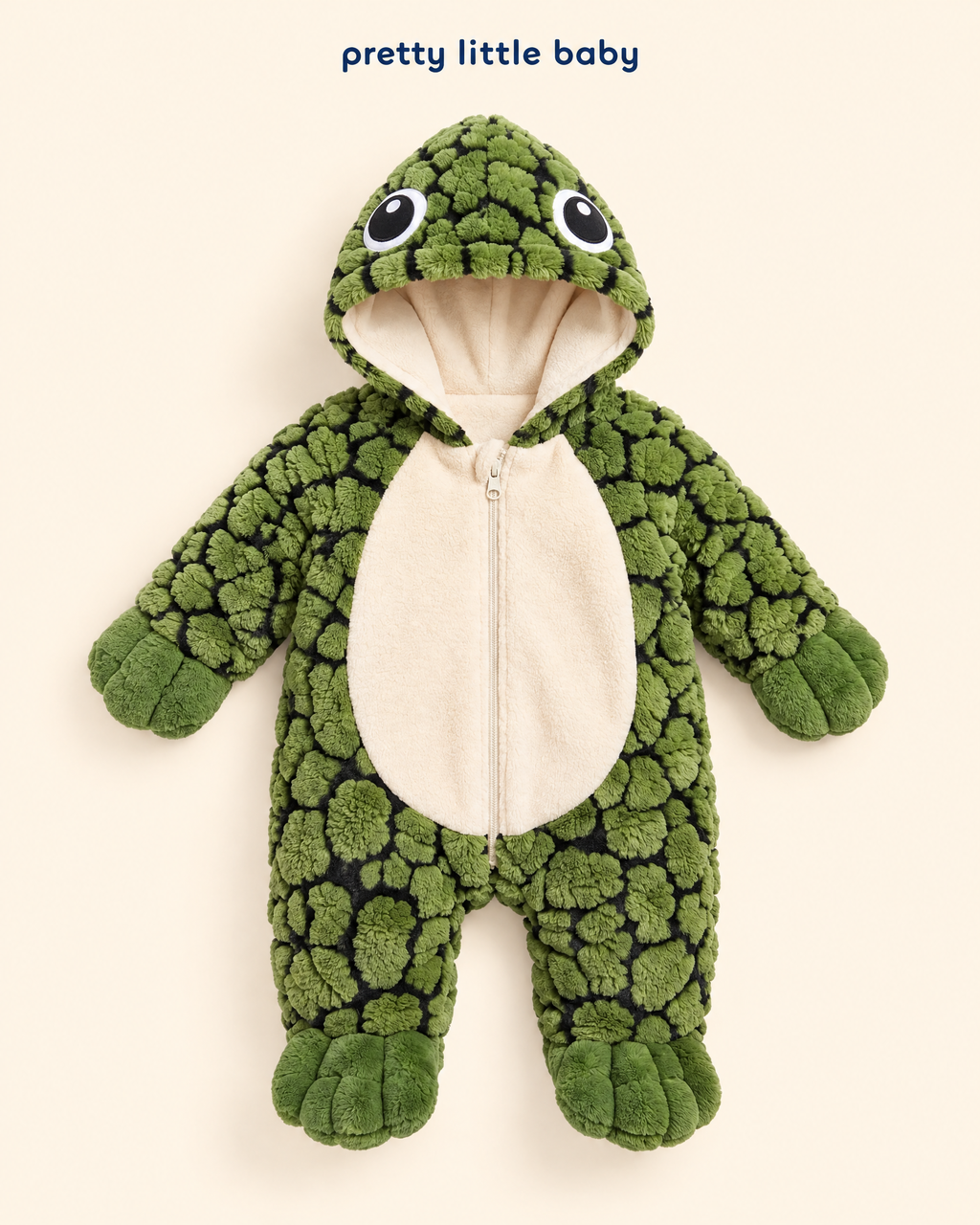 Hooded footed turtle baby romper – plush winter onesie