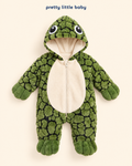 Hooded footed turtle baby romper – plush winter onesie
