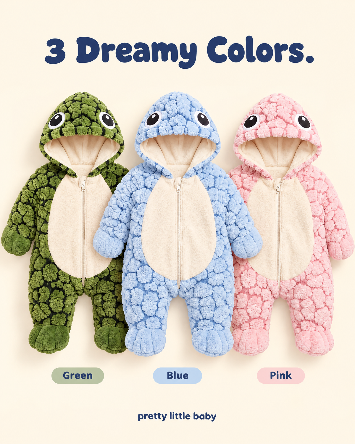 Turtle plush baby romper in green, blue and pink – Pretty Little Baby