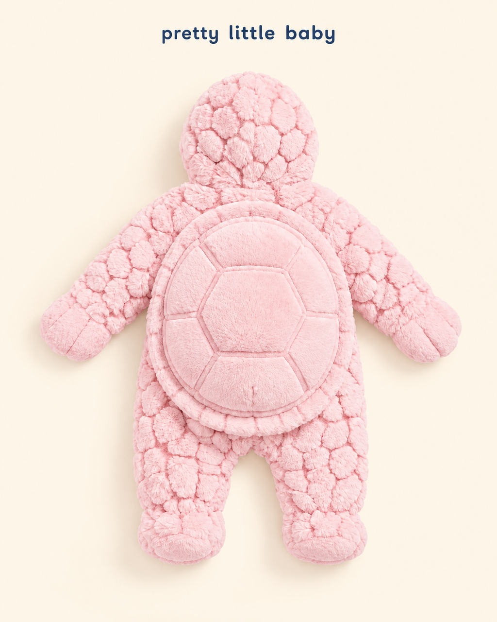 Pink turtle plush baby romper – back view with shell