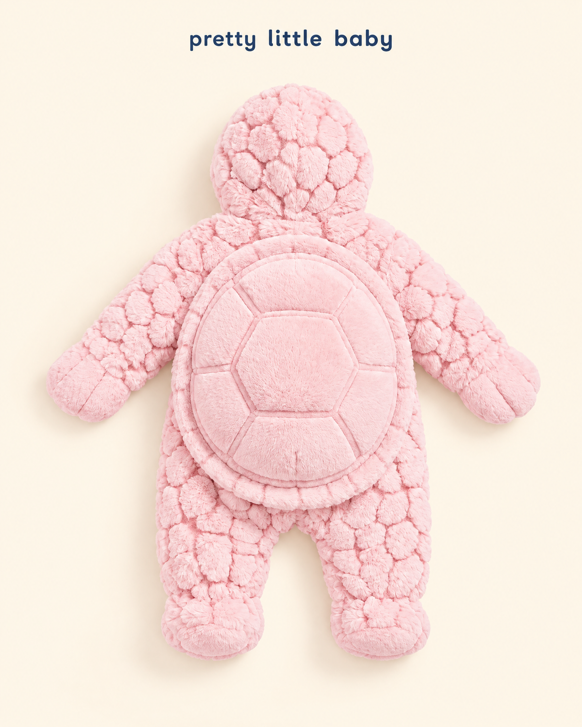 Pink turtle plush baby romper – back view with shell