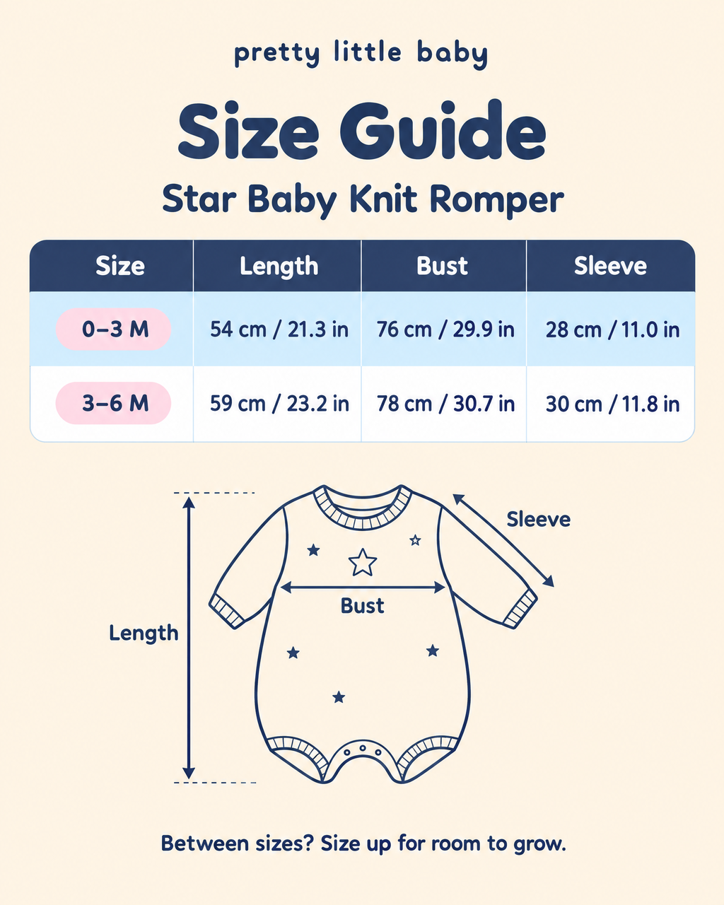 Star Baby romper size guide 0–6 months