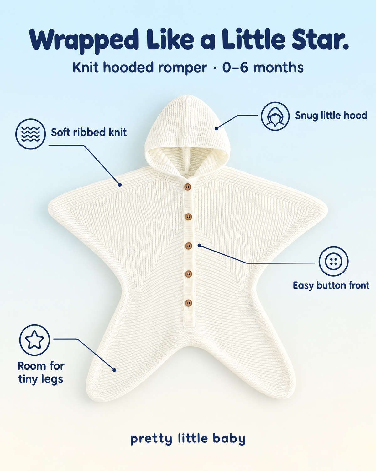 Star Baby features: soft ribbed knit, button front, hood