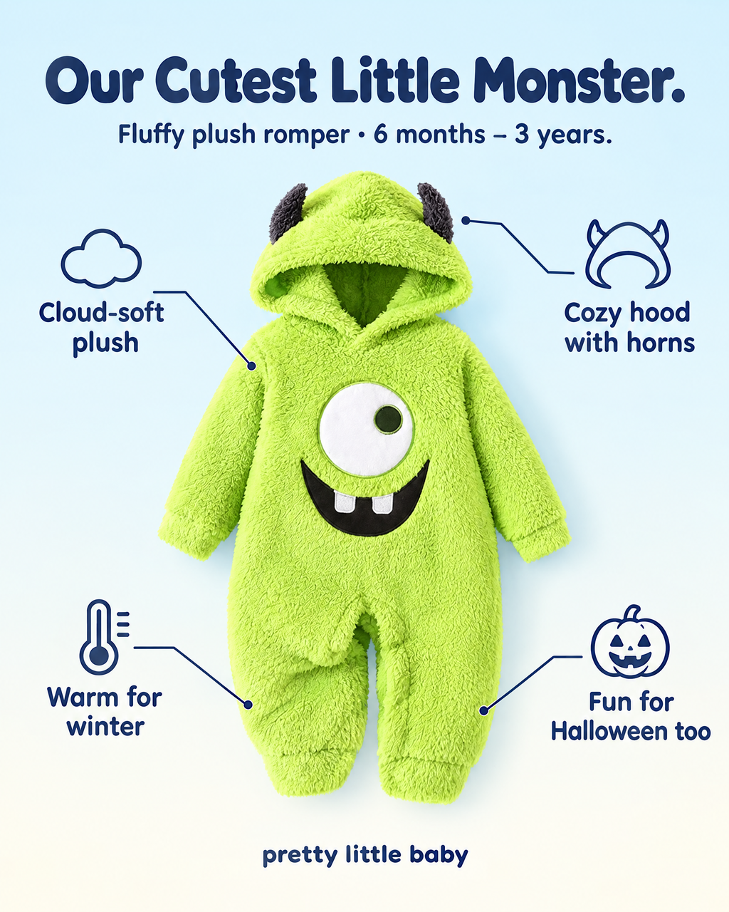 Little Monster romper features – 6 months to 3 years