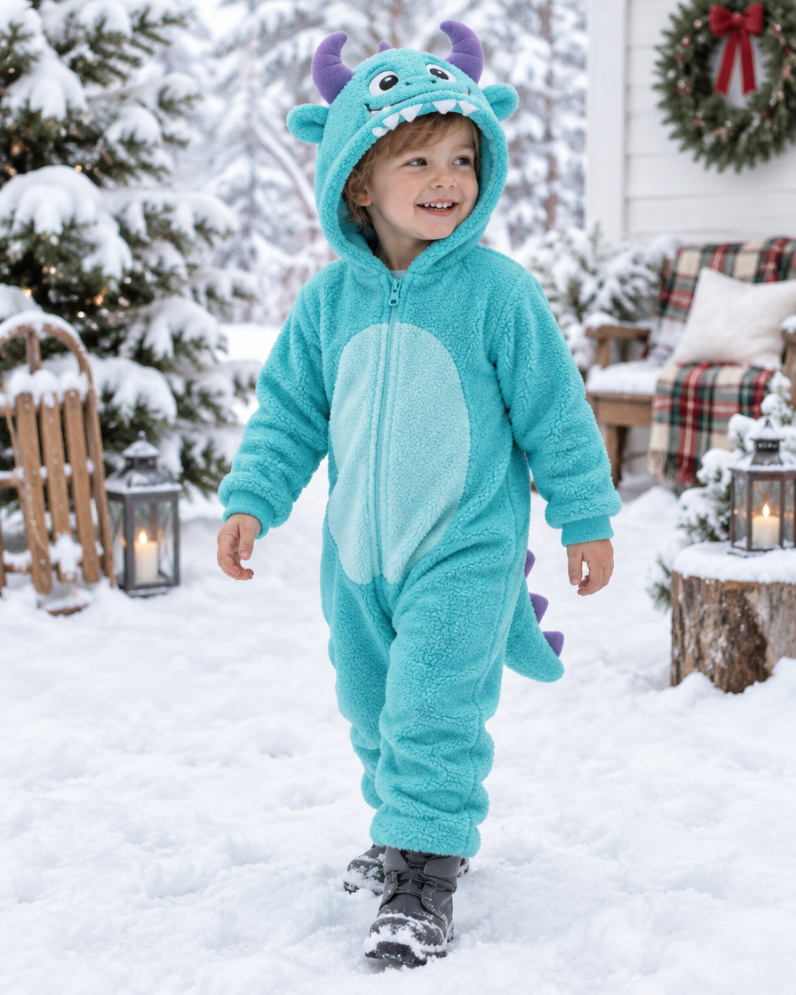 Baby in Fleece Jumsuit - Winter Scene