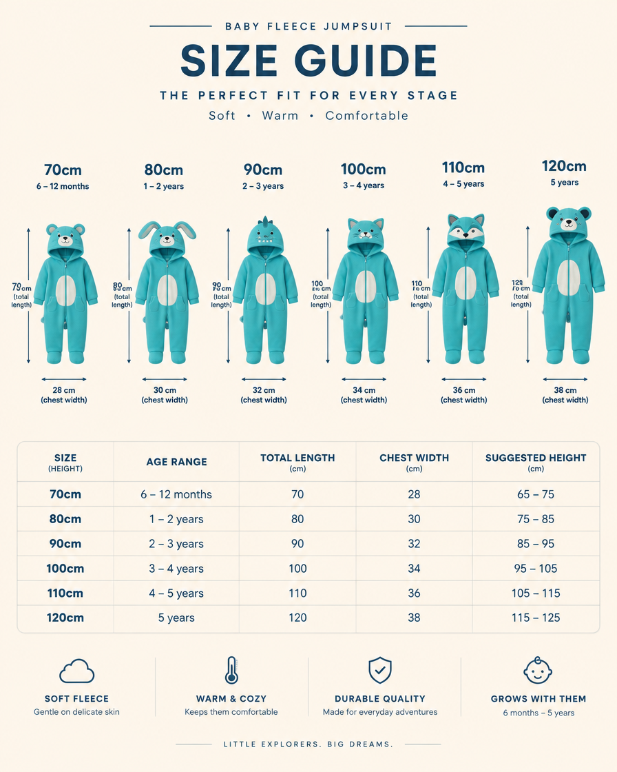 Size Chart - Fleece Jumsuit Measurements