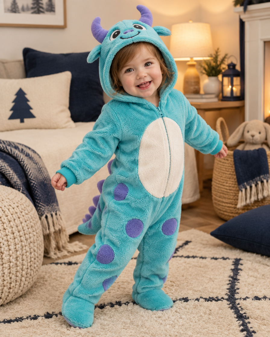 Baby Girl in Fleece Jumsuit - Indoor Lifestyle